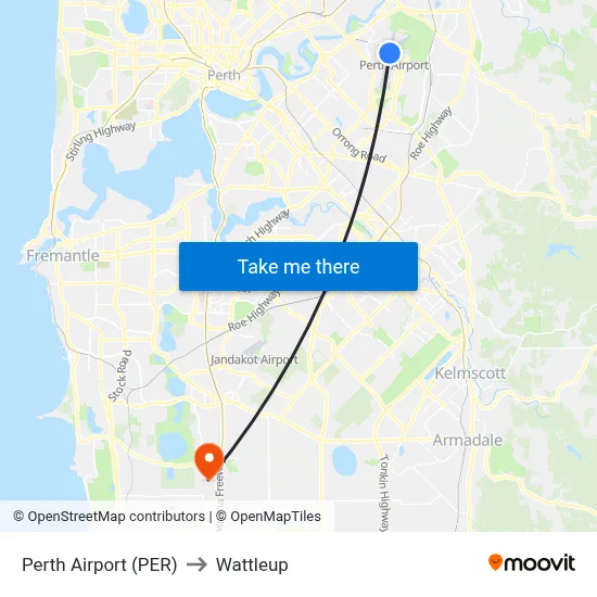 Perth Airport (PER) to Wattleup map