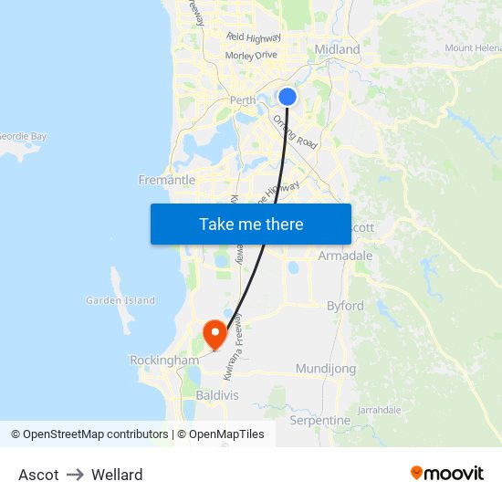 Ascot to Wellard map