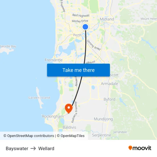 Bayswater to Wellard map