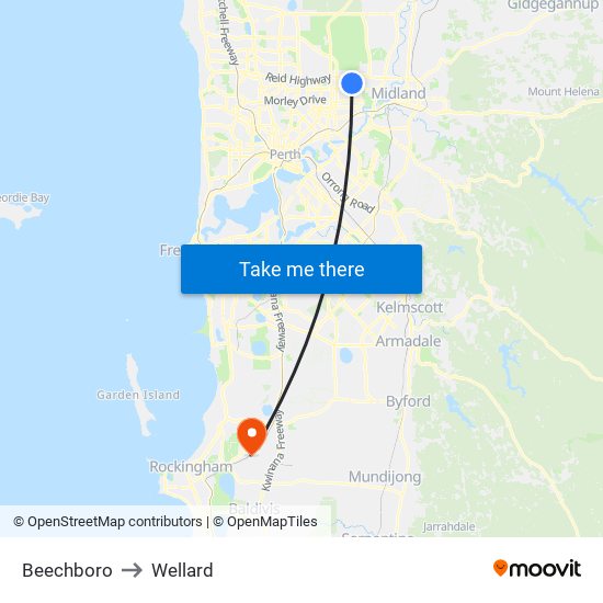 Beechboro to Wellard map