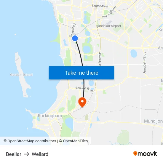 Beeliar to Wellard map