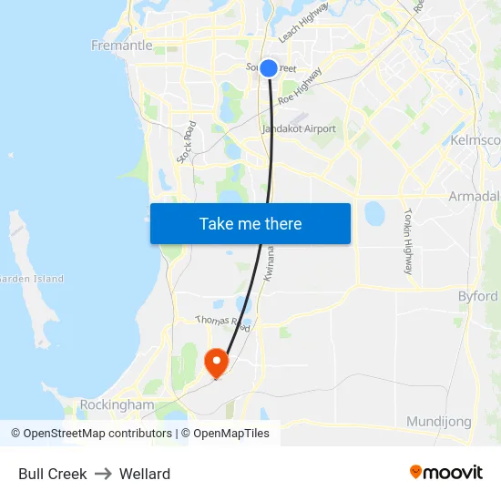 Bull Creek to Wellard map