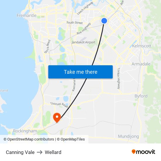 Canning Vale to Wellard map