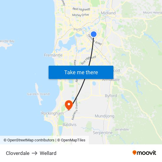 Cloverdale to Wellard map