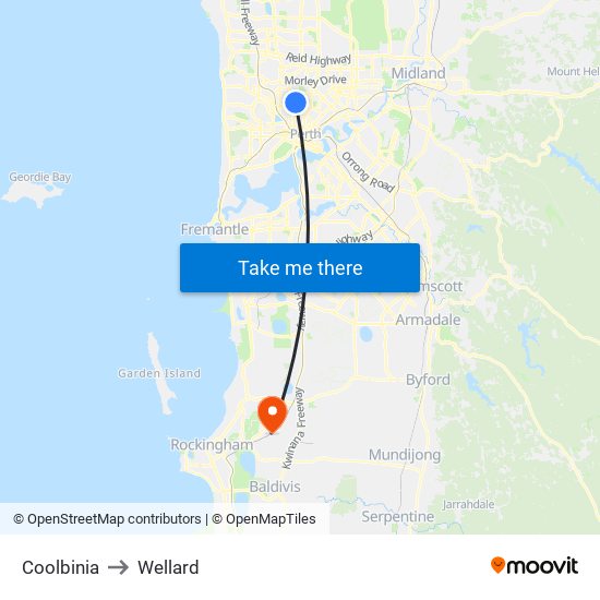 Coolbinia to Wellard map