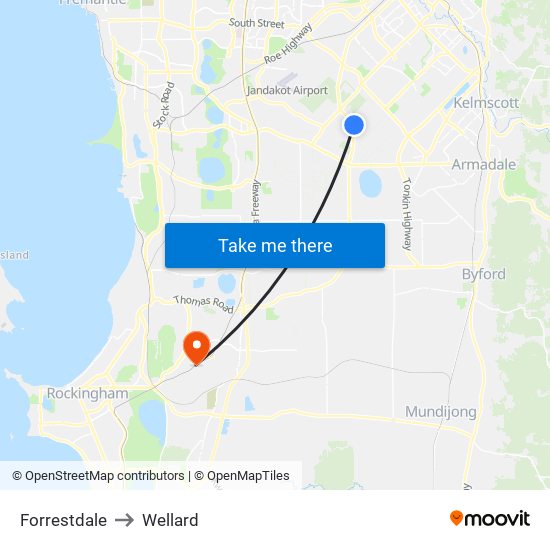 Forrestdale to Wellard map