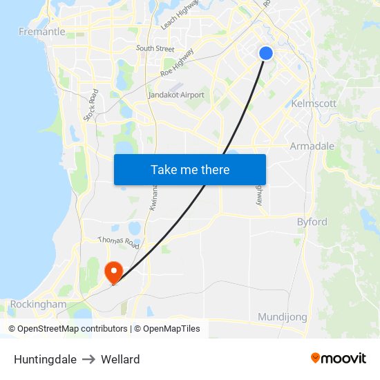 Huntingdale to Wellard map