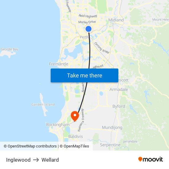 Inglewood to Wellard map