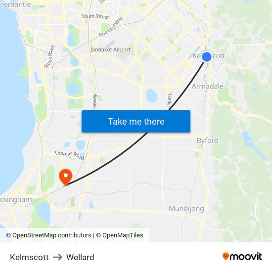 Kelmscott to Wellard map