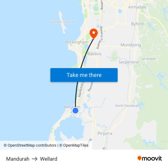 Mandurah to Wellard map