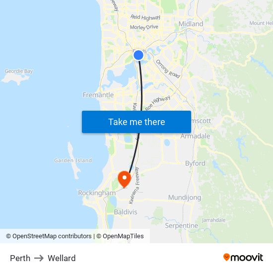 Perth to Wellard map