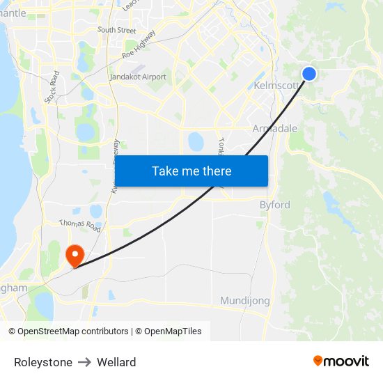 Roleystone to Wellard map