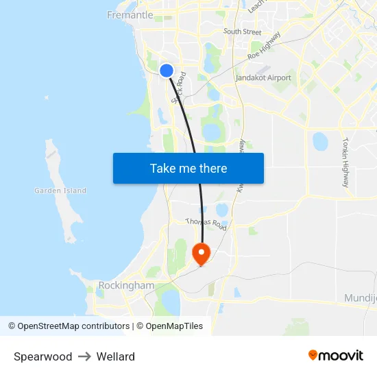 Spearwood to Wellard map