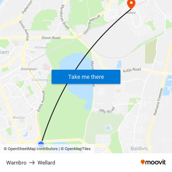 Warnbro to Wellard map