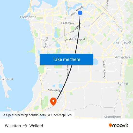Willetton to Wellard map
