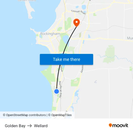Golden Bay to Wellard map