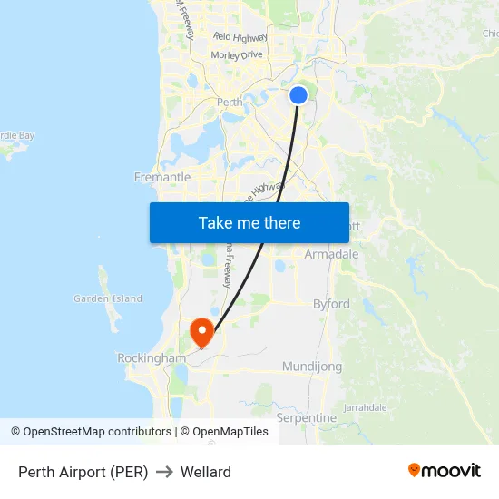 Perth Airport (PER) to Wellard map