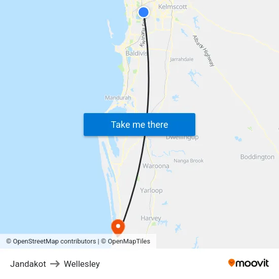 Jandakot to Wellesley map