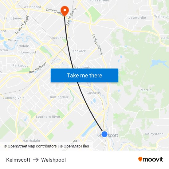 Kelmscott to Welshpool map