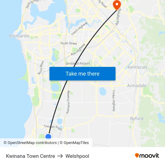 Kwinana Town Centre to Welshpool map