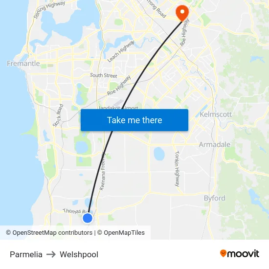 Parmelia to Welshpool map