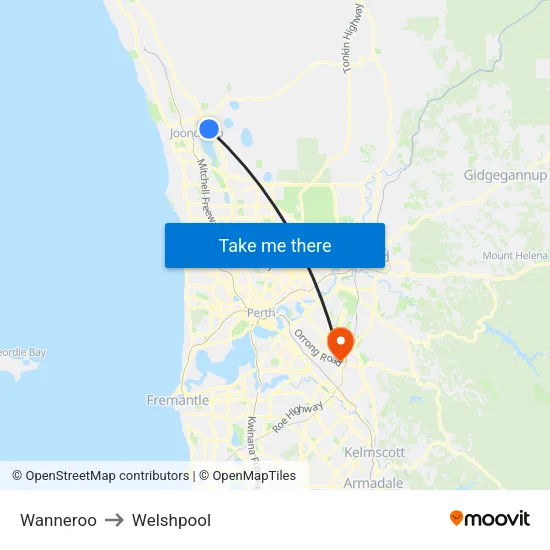 Wanneroo to Welshpool map