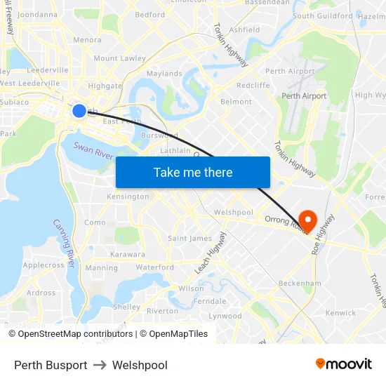 Perth Busport to Welshpool map