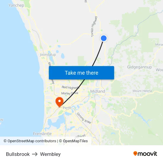 Bullsbrook to Wembley map