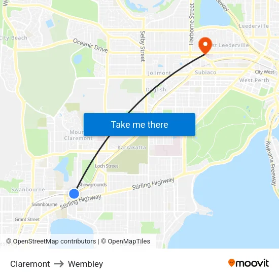 Claremont to Wembley map