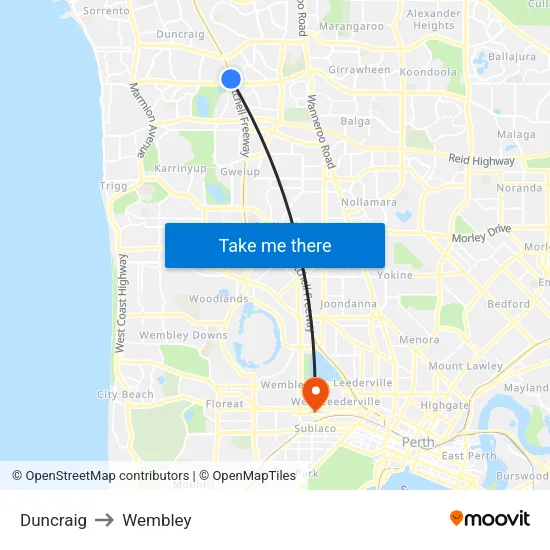Duncraig to Wembley map