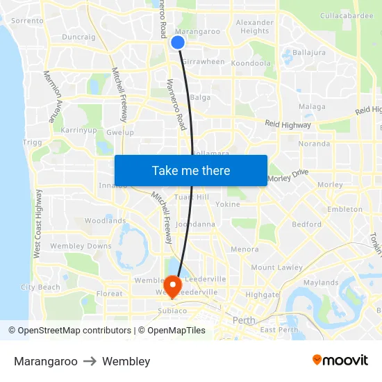 Marangaroo to Wembley map