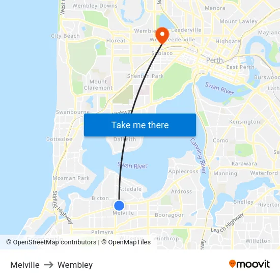 Melville to Wembley map