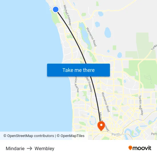 Mindarie to Wembley map
