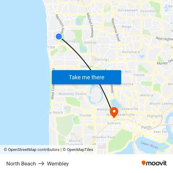 North Beach to Wembley map