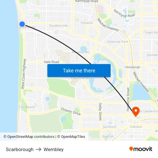 Scarborough to Wembley map