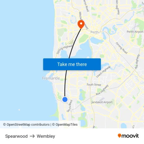 Spearwood to Wembley map