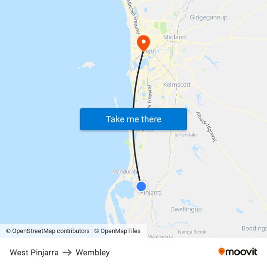 West Pinjarra to Wembley map