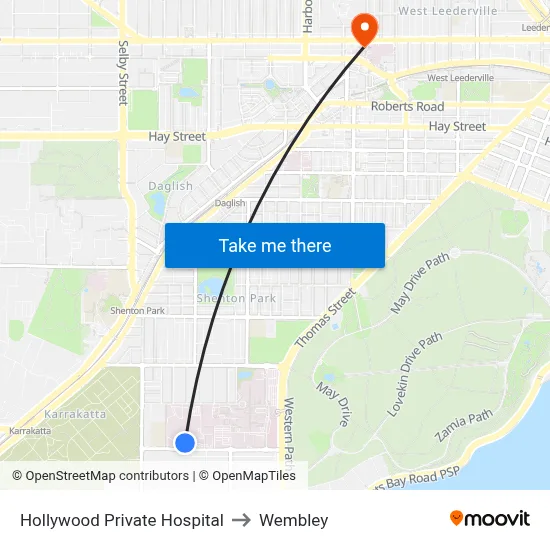 Hollywood Private Hospital to Wembley map