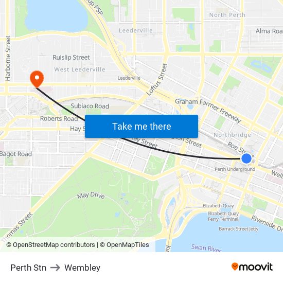 Perth Stn to Wembley map