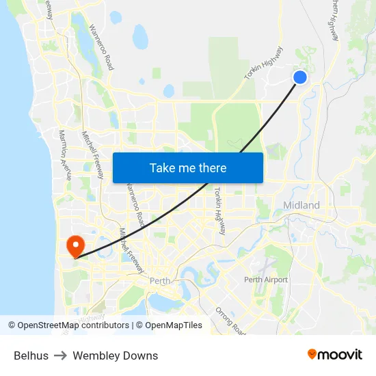 Belhus to Wembley Downs map