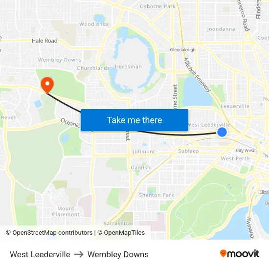 West Leederville to Wembley Downs map