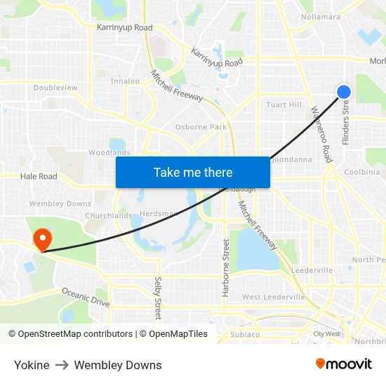 Yokine to Wembley Downs map