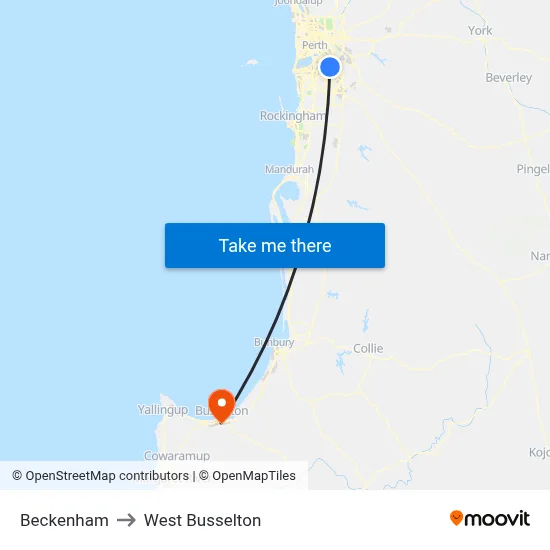 Beckenham to West Busselton map