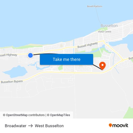 Broadwater to West Busselton map