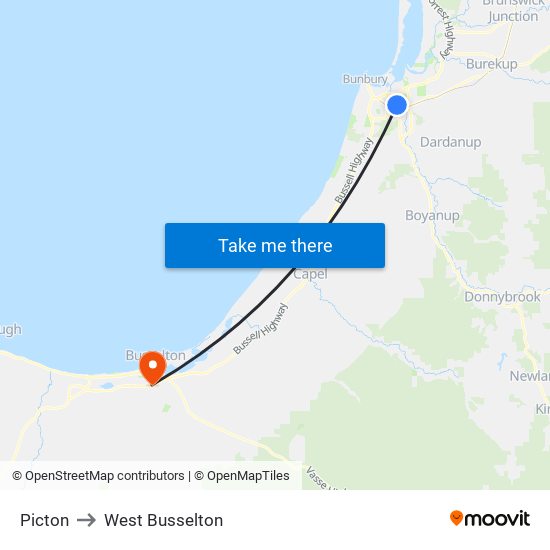 Picton to West Busselton map