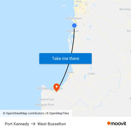 Port Kennedy to West Busselton map