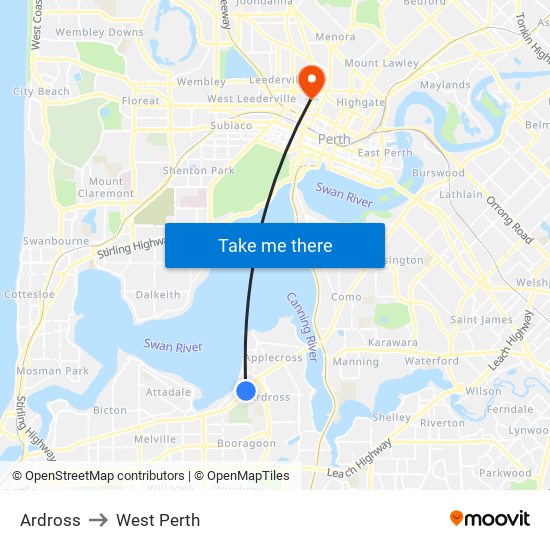 Ardross to West Perth map