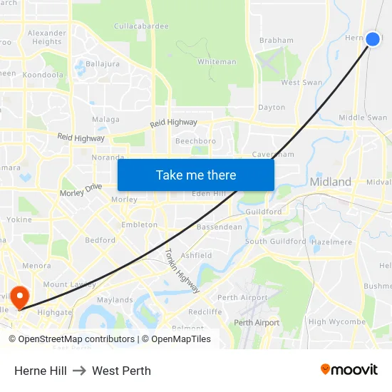 Herne Hill to West Perth map