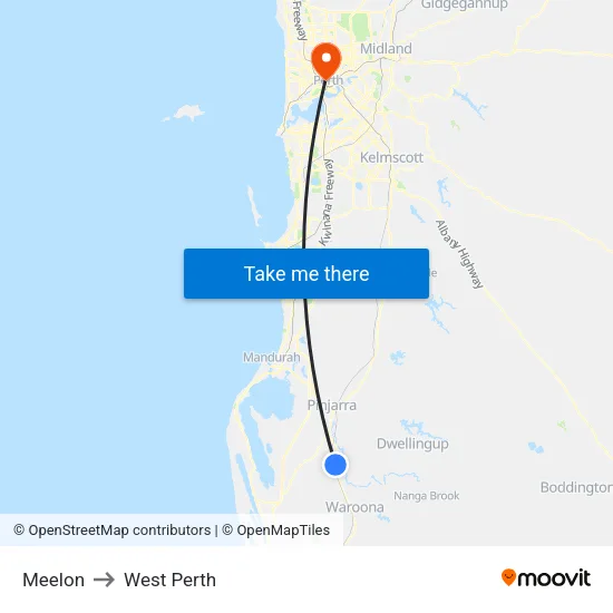 Meelon to West Perth map