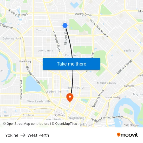 Yokine to West Perth map